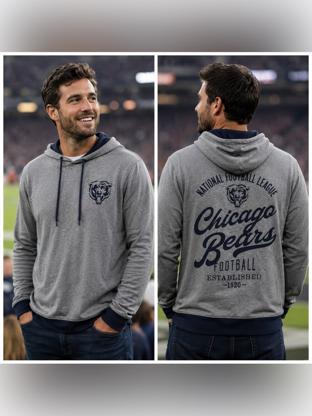 🆕NWT Darius Rucker Collection Chicago Bears Tonal Knit Hoodie Men’s Small